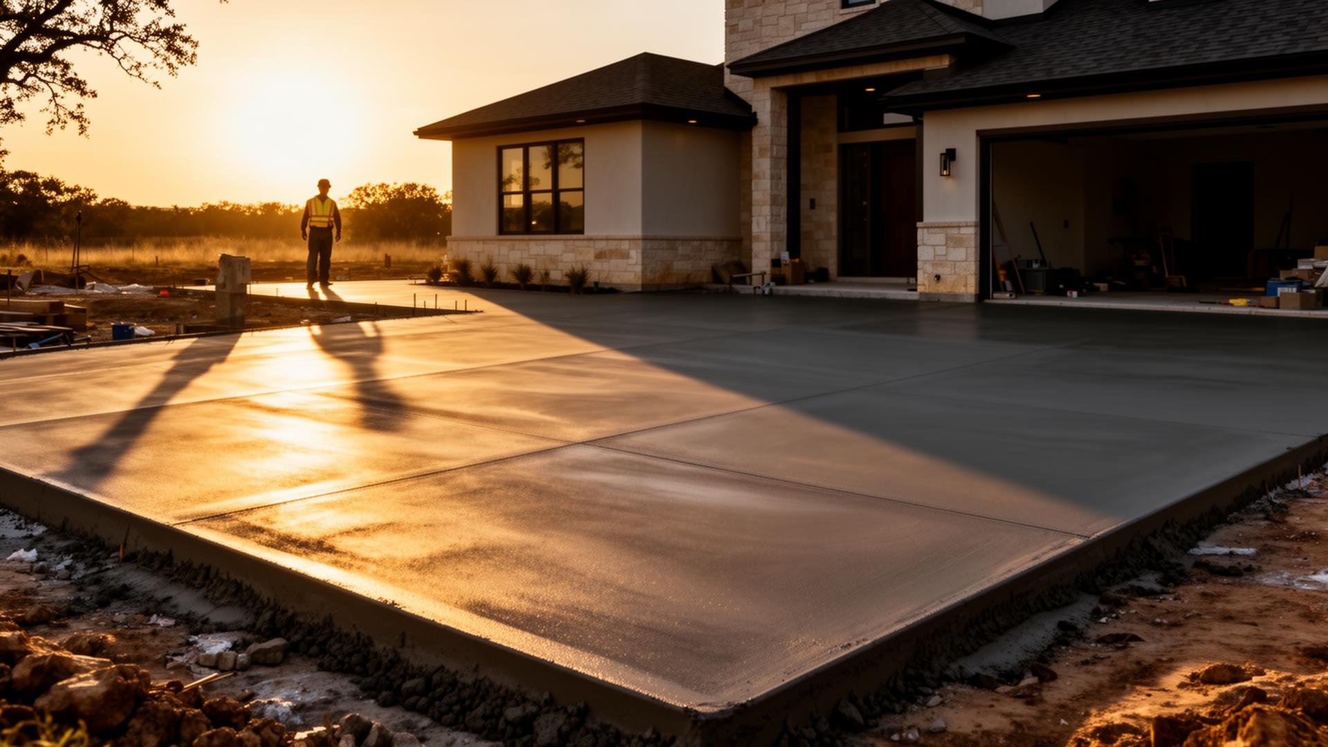 Freshly poured concrete driveway in Texas